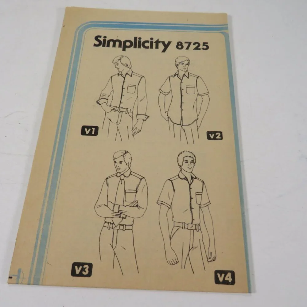 Simplicity 8725 Clothing Pattern Extra Tall Mens 38-44 Shirt UNCUT